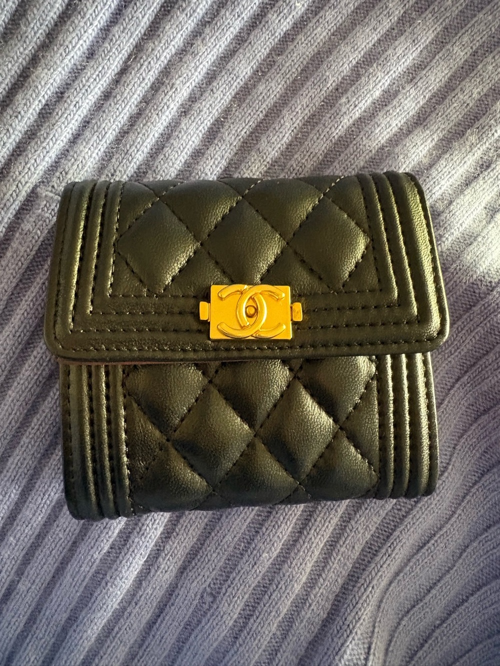 Chanel Black Quilted Leather Mini Tri-Fold Wallet with Gold Hardware. Paid $850